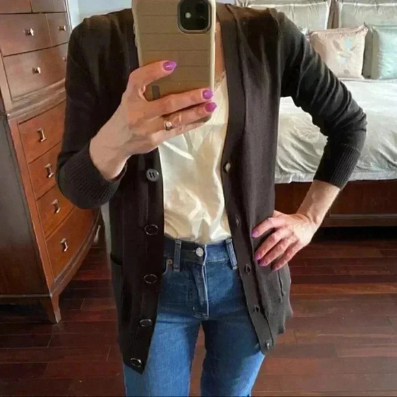 Devoted  Cardigan Sweater Button Front V Neck Pockets Chocolate Brown Medium - Picture 14 of 15